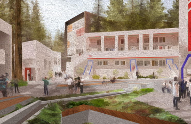 Artist rendering that shows the planned look of Kresge College