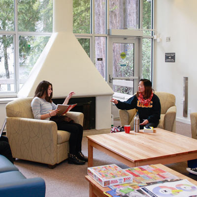 Students in residence hall lounge