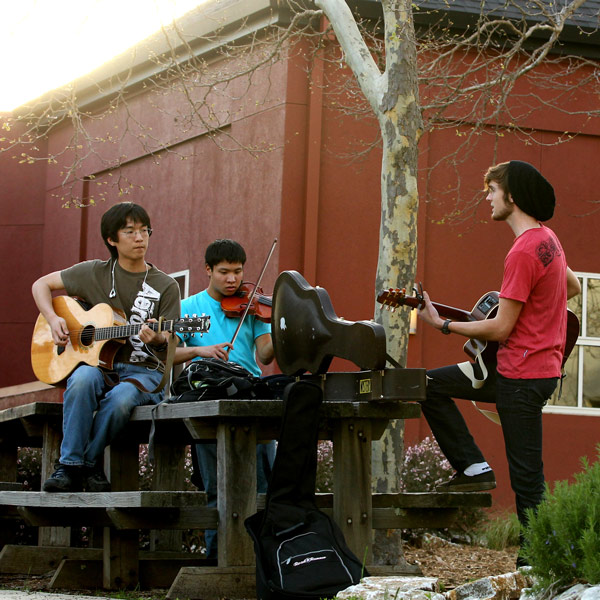 Students playing music at Rachel Carson College